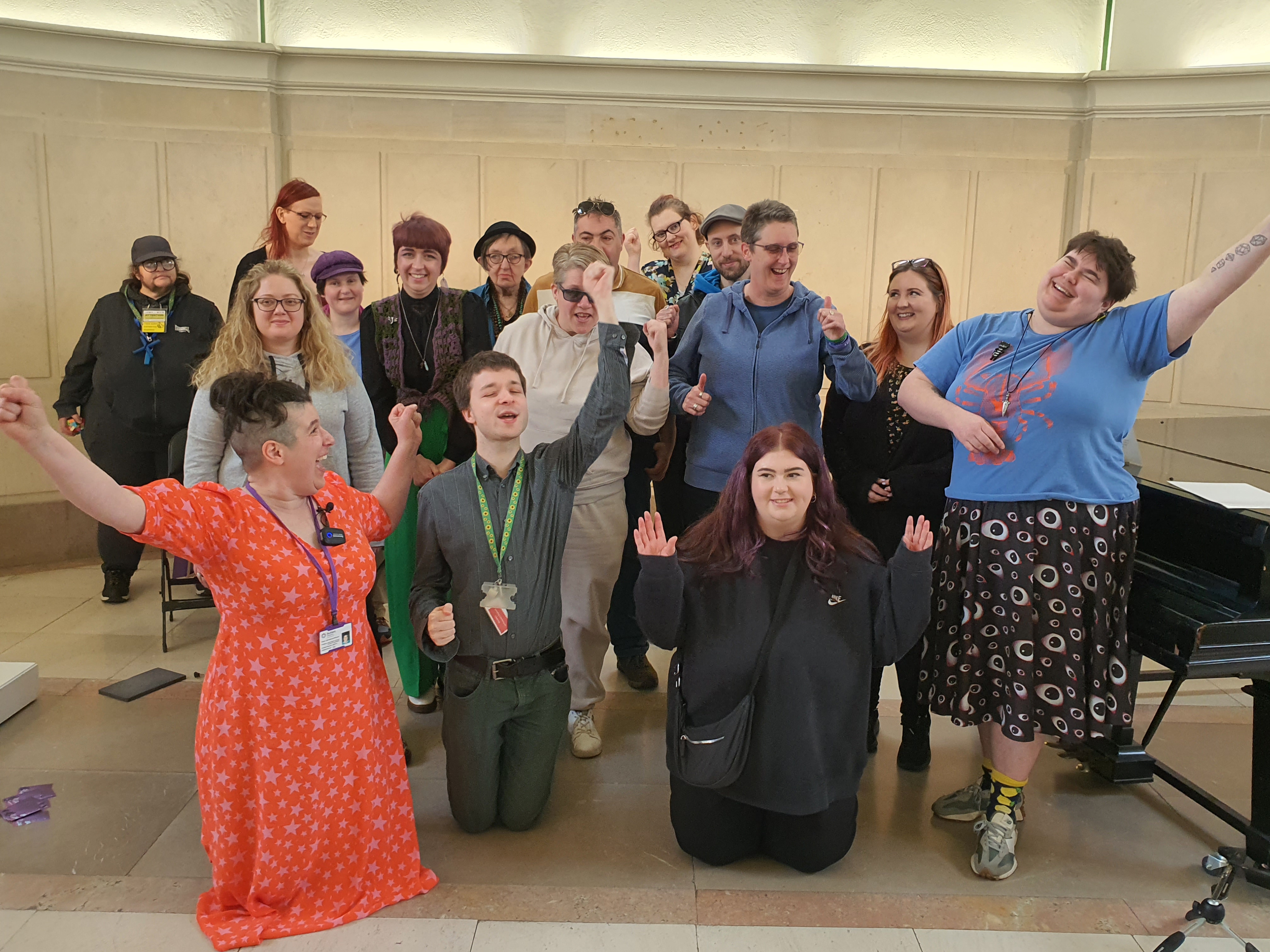 A group photo of Serendipity Community Group members celebrating Autism Acceptance Week