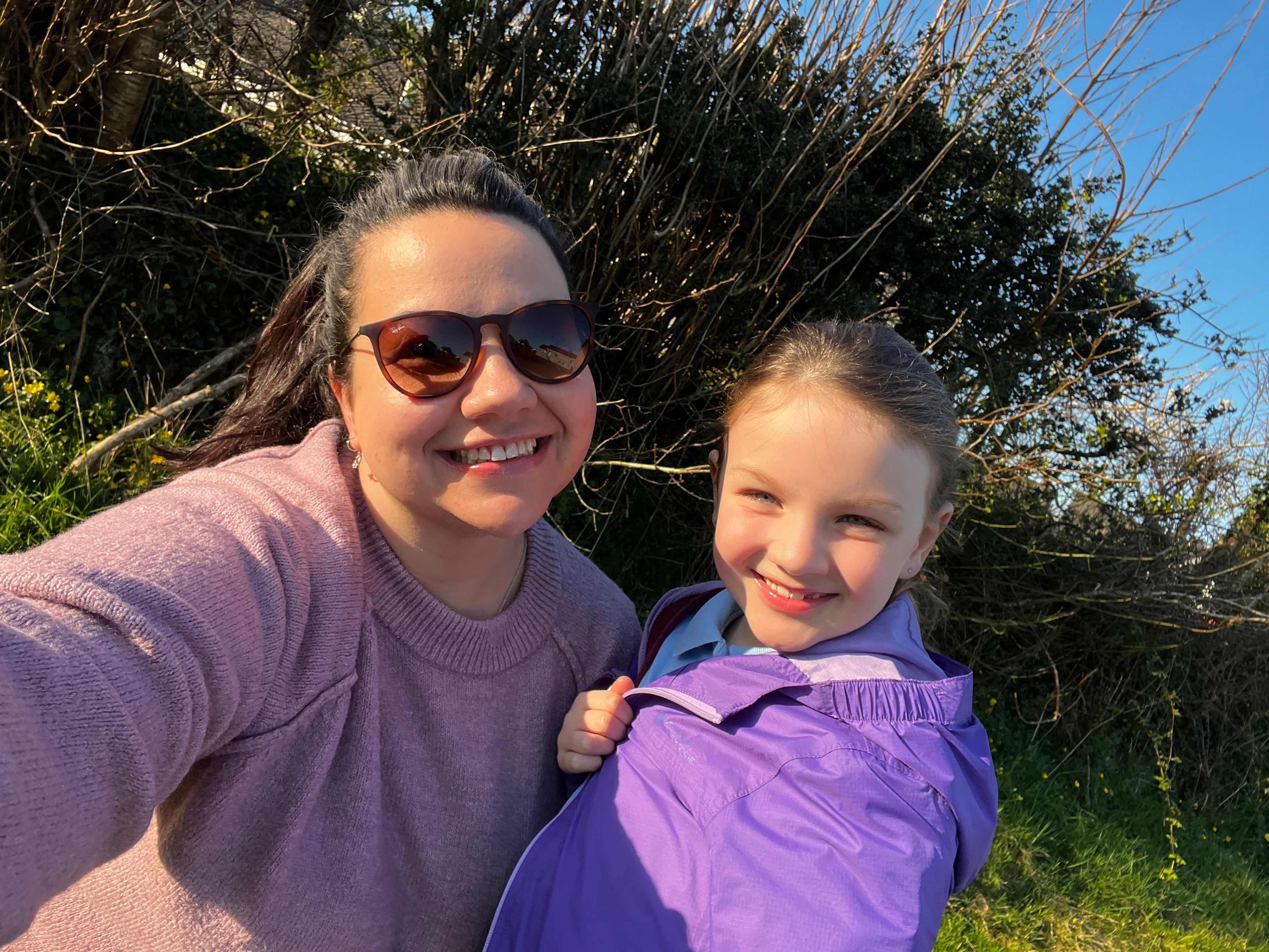 Maxine Gibson and Ivy her daughter, wearing purple for World Autism Awareness Day.