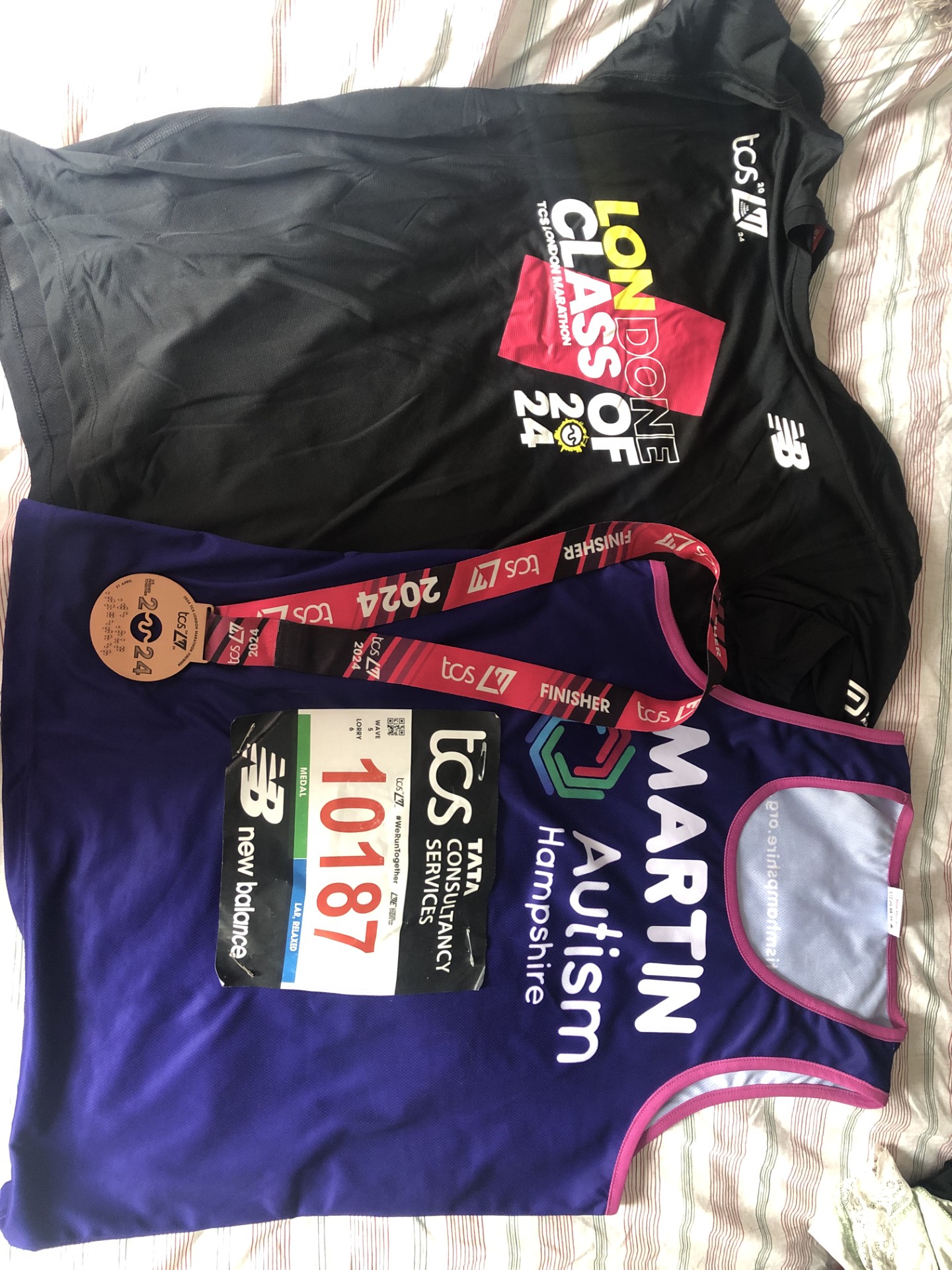 London Marathon vests and medal